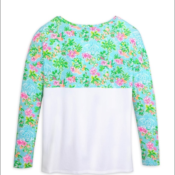 Disney Parks x Lilly Pulitzer Mickey & Minnie Mouse Finn Logo Sleeve T-Shirt M - Picture 2 of 3